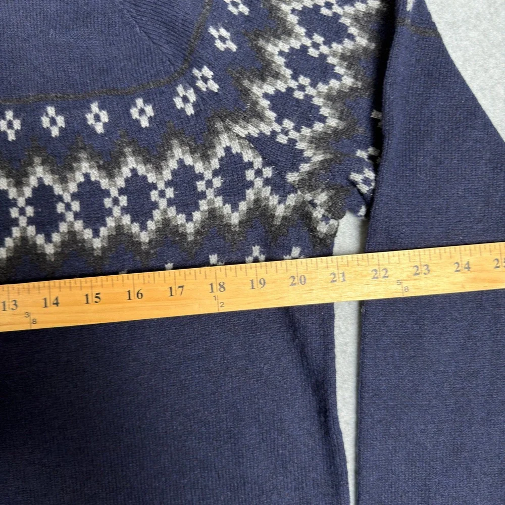 GAP Men Fair Isle Crewneck Sweater Navy Blue Merino Wool Blend Size M Preppy